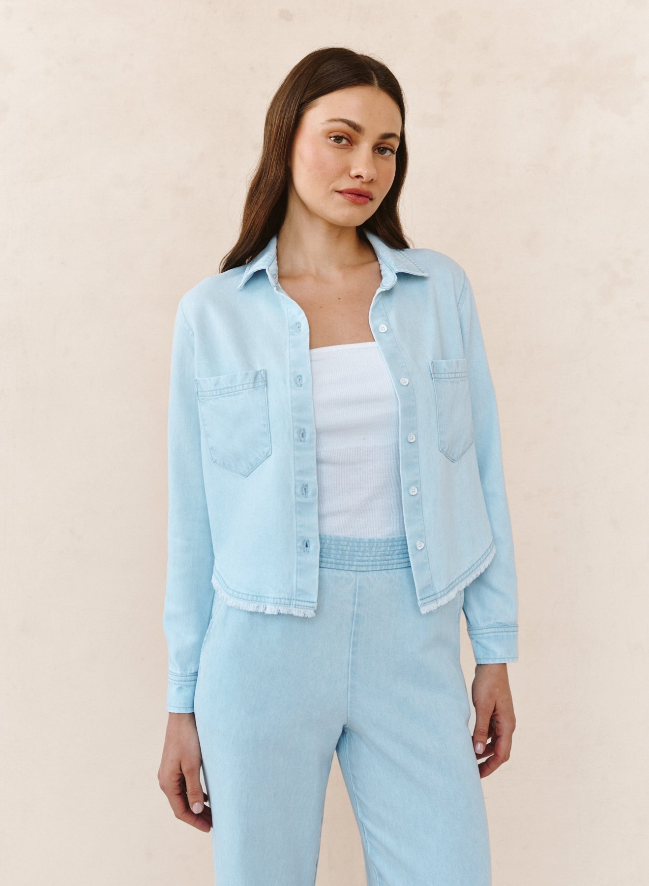 Two Pocket Fray Hem Shirt