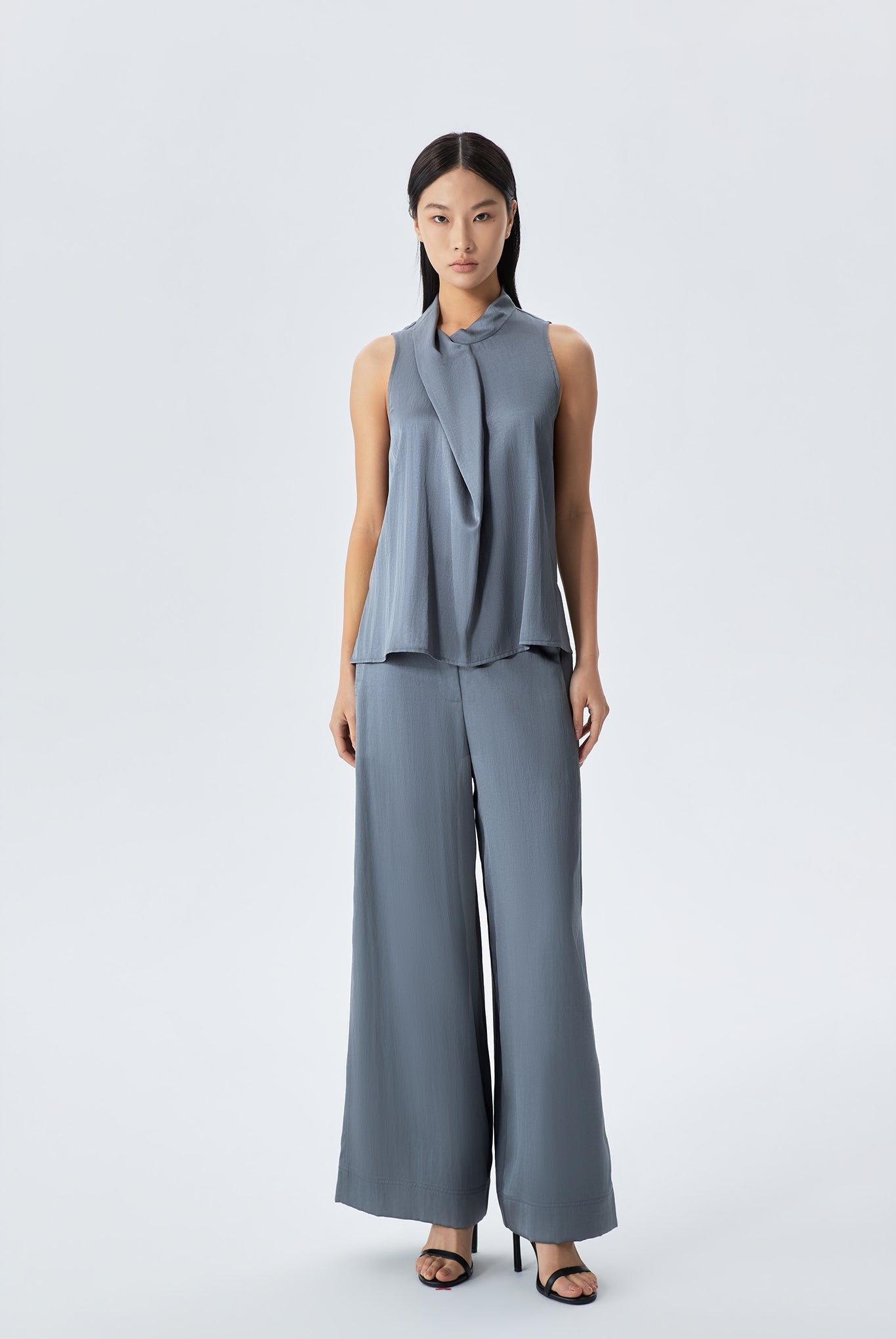 Amelia Elastic-Back Wide-Leg Pants