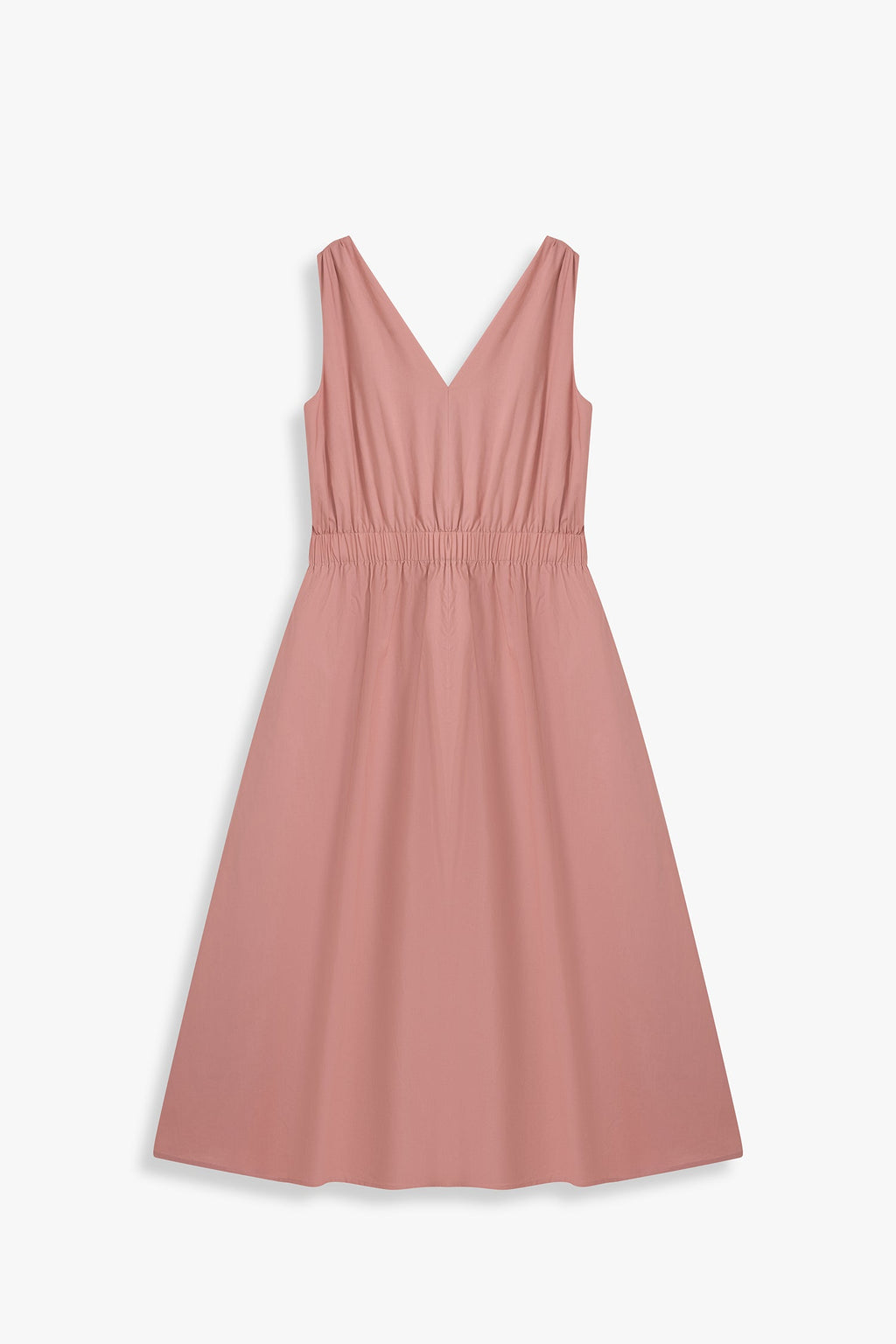 Deep V-neck Shift Dress With Self-fabric Belt