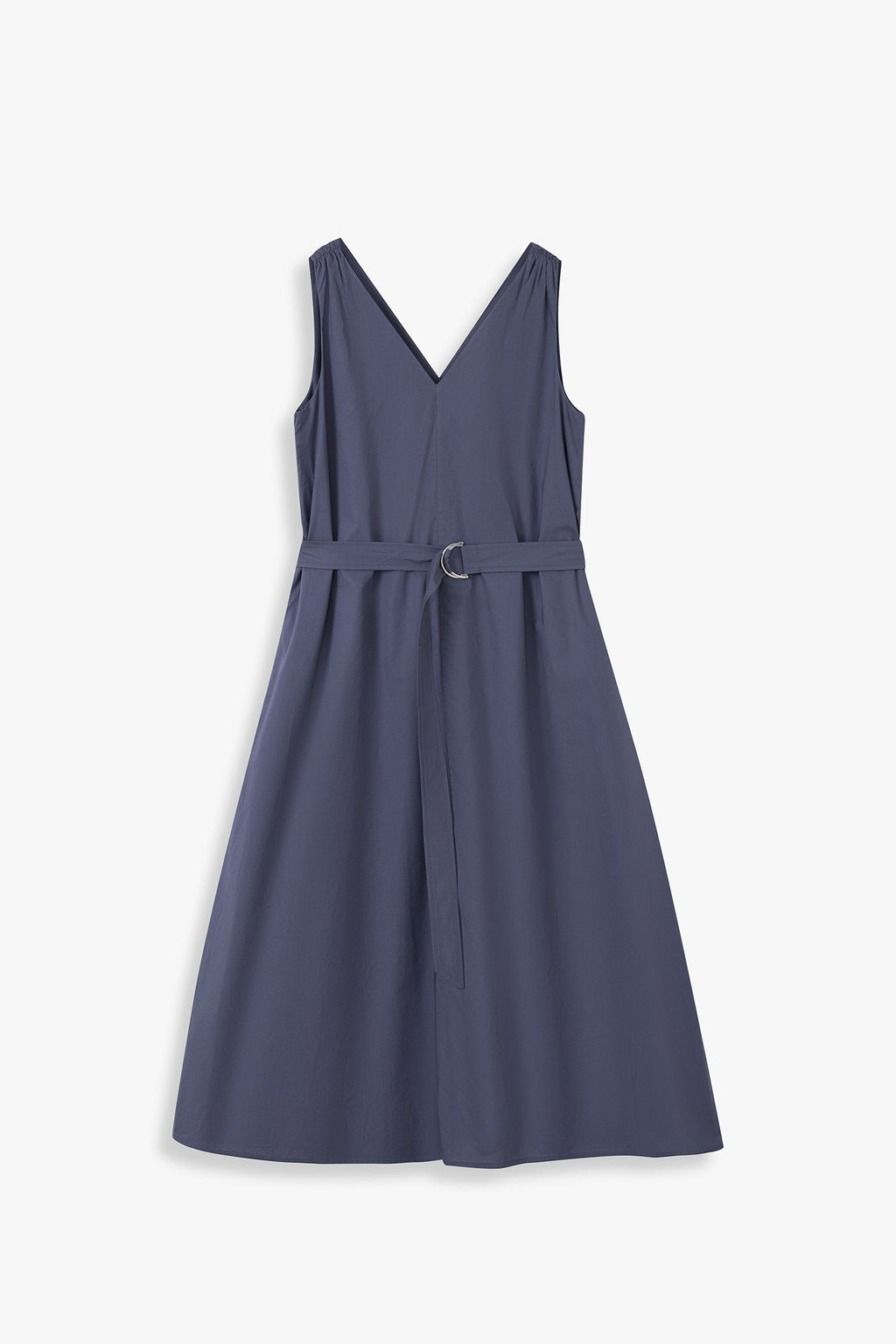Deep V-neck Shift Dress With Self-fabric Belt
