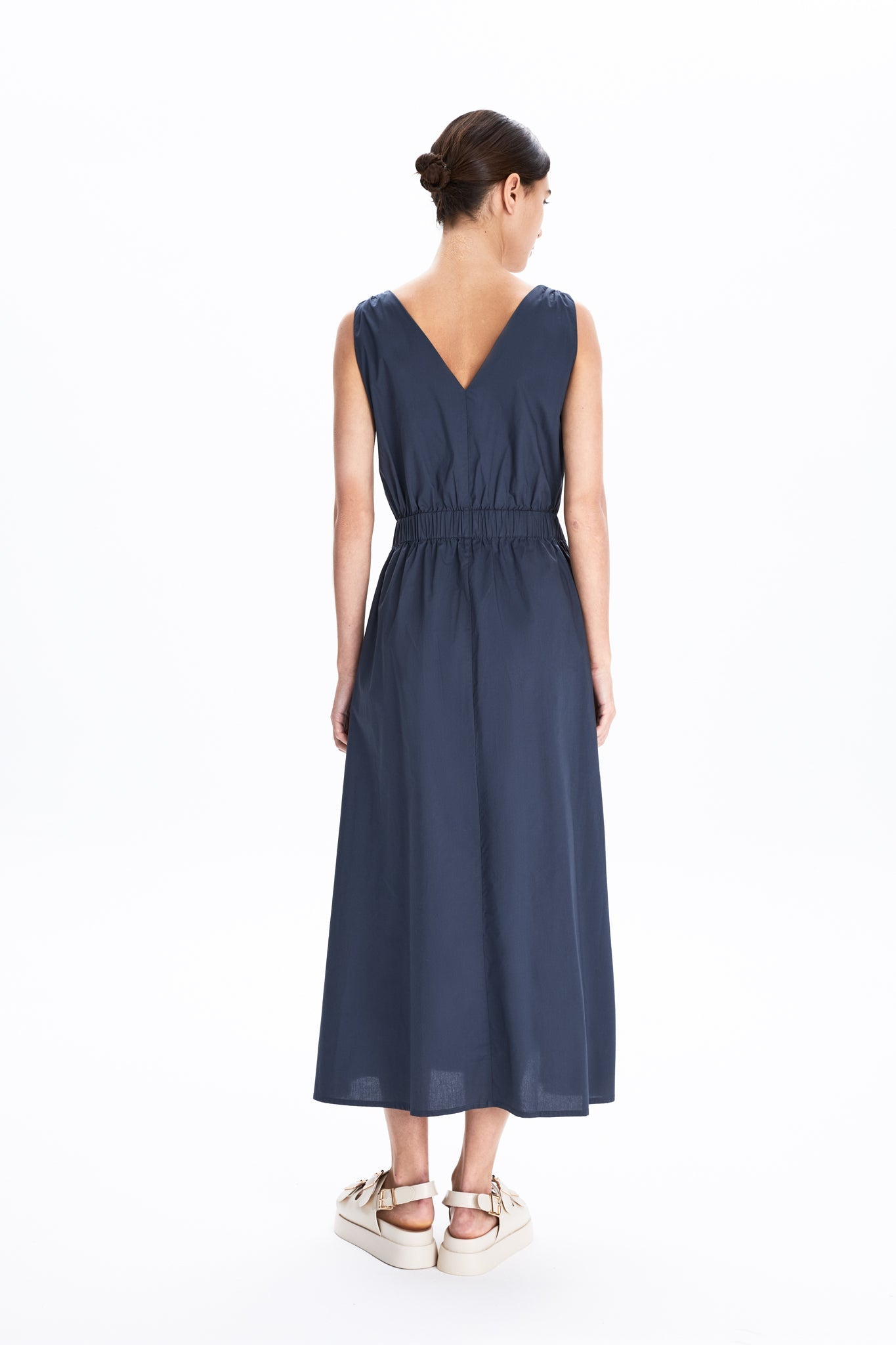 Deep V-neck Shift Dress With Self-fabric Belt