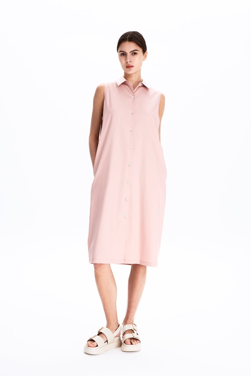 Sleeveless Button-down Shirt Dress