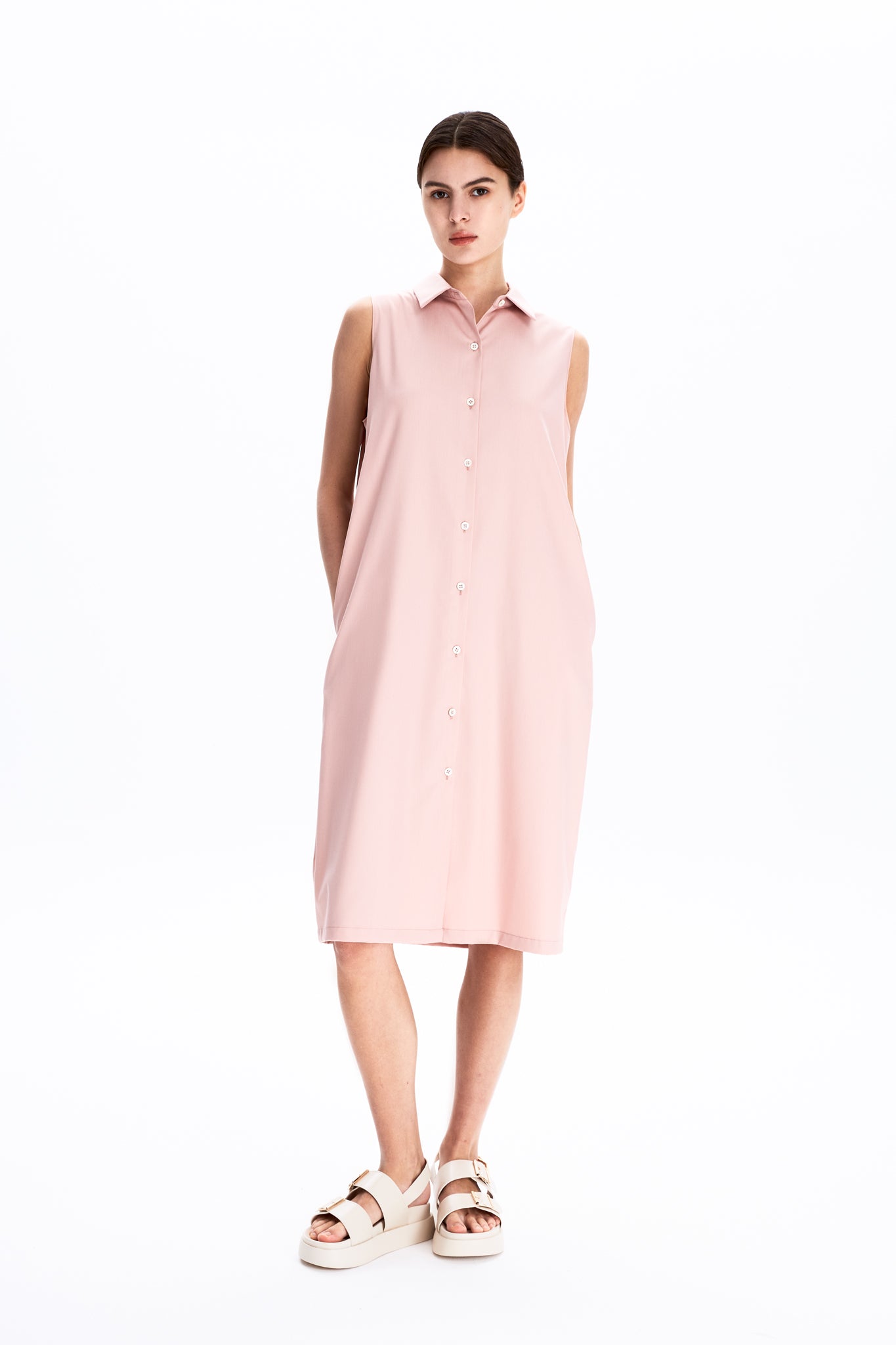 Sleeveless Button-down Shirt Dress