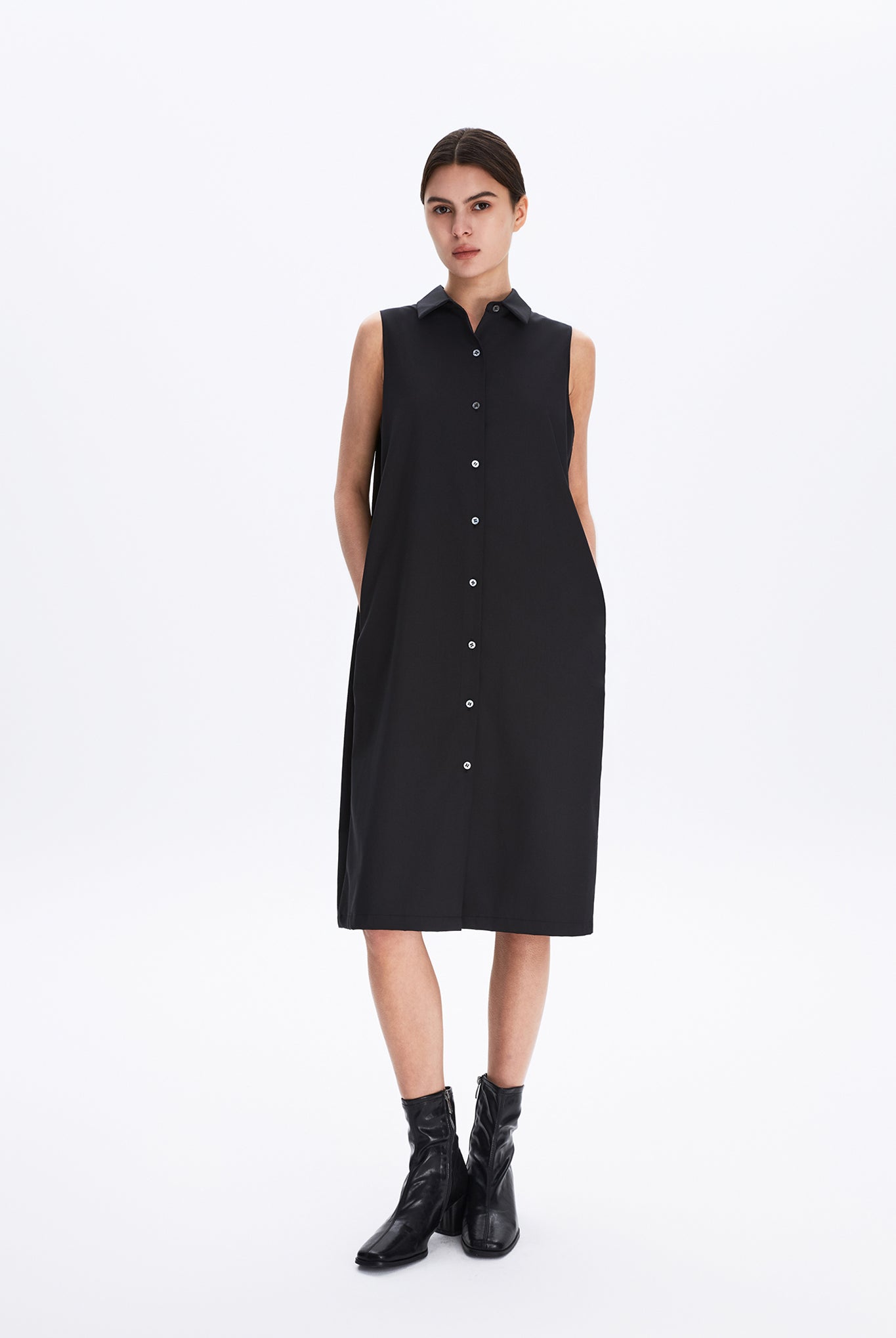Sleeveless Button-down Shirt Dress