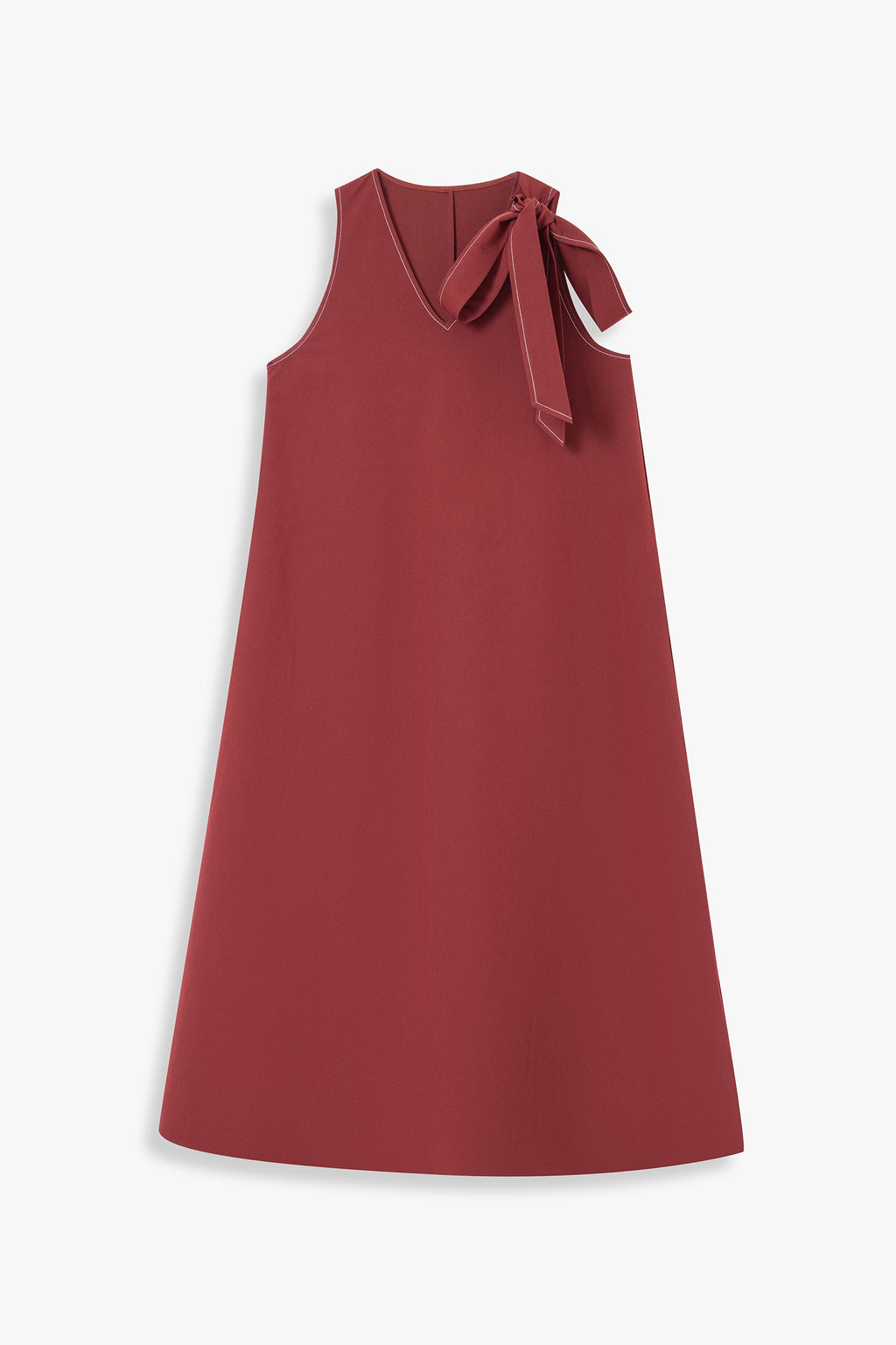 V-Neck Midi Dress With Shoulder-Tie