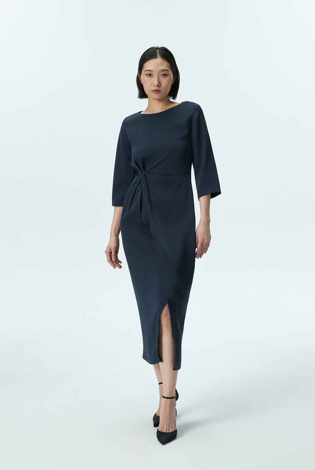 Front Drape Midi Dress