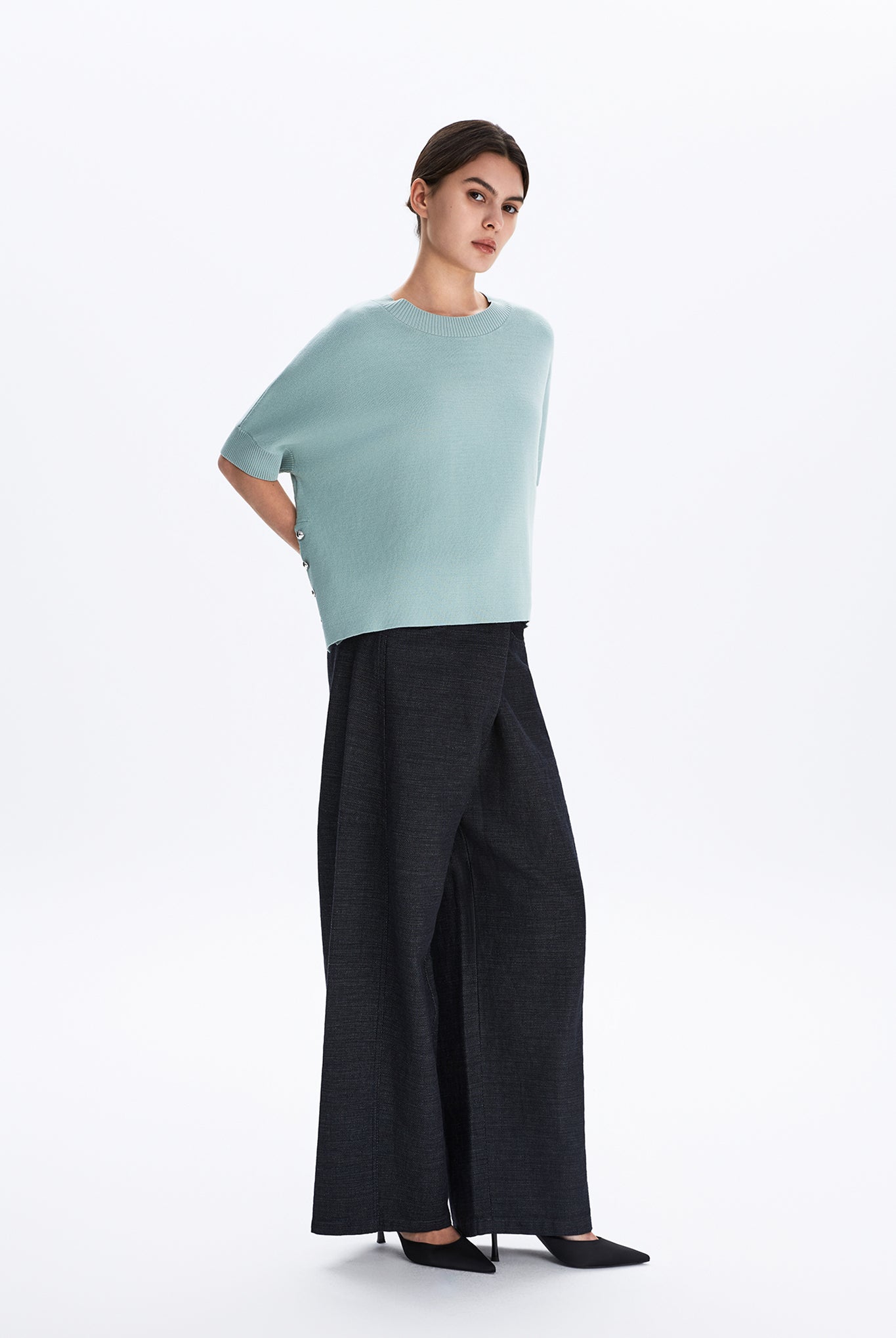 Decorative-Button Knit Top