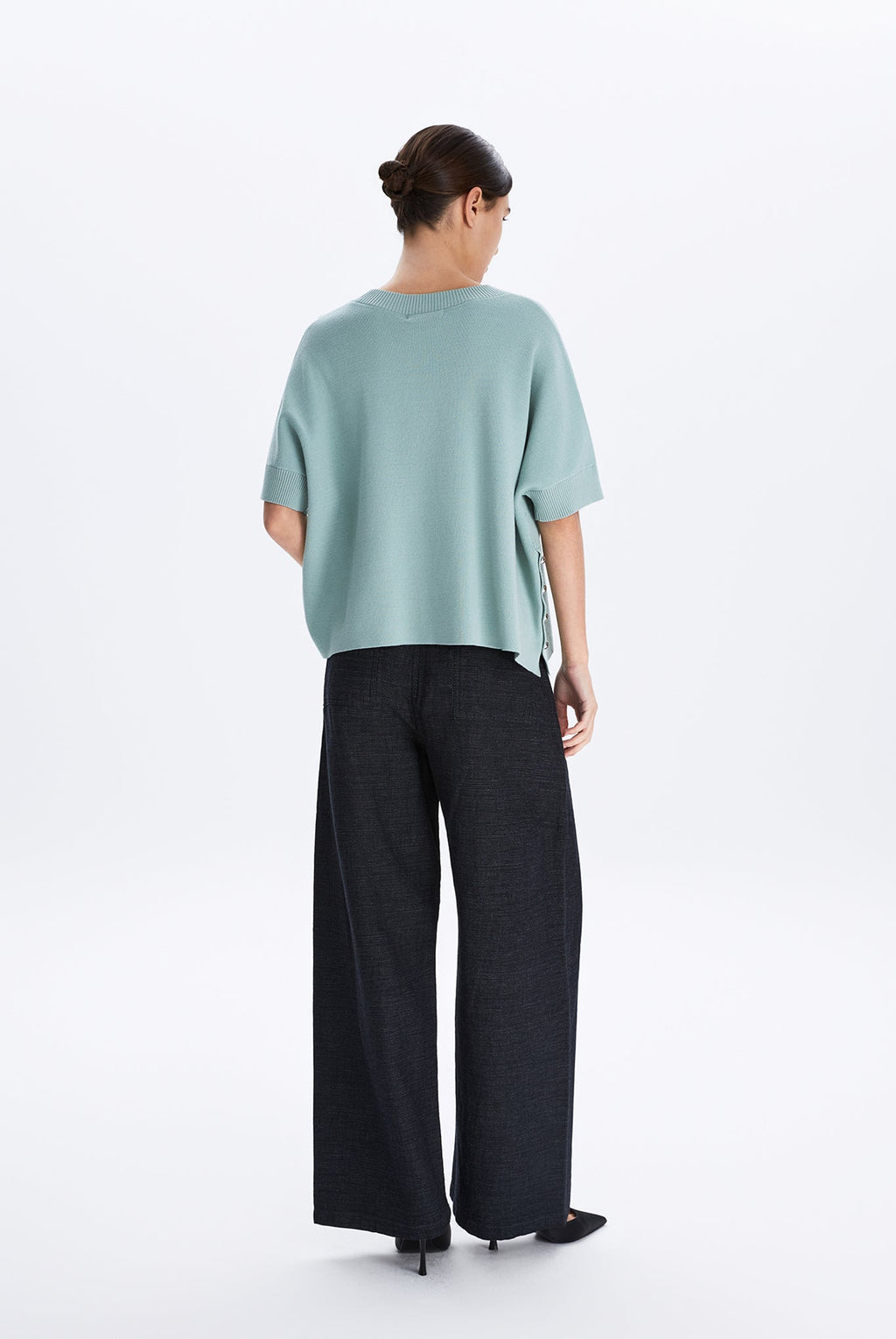 Decorative-Button Knit Top