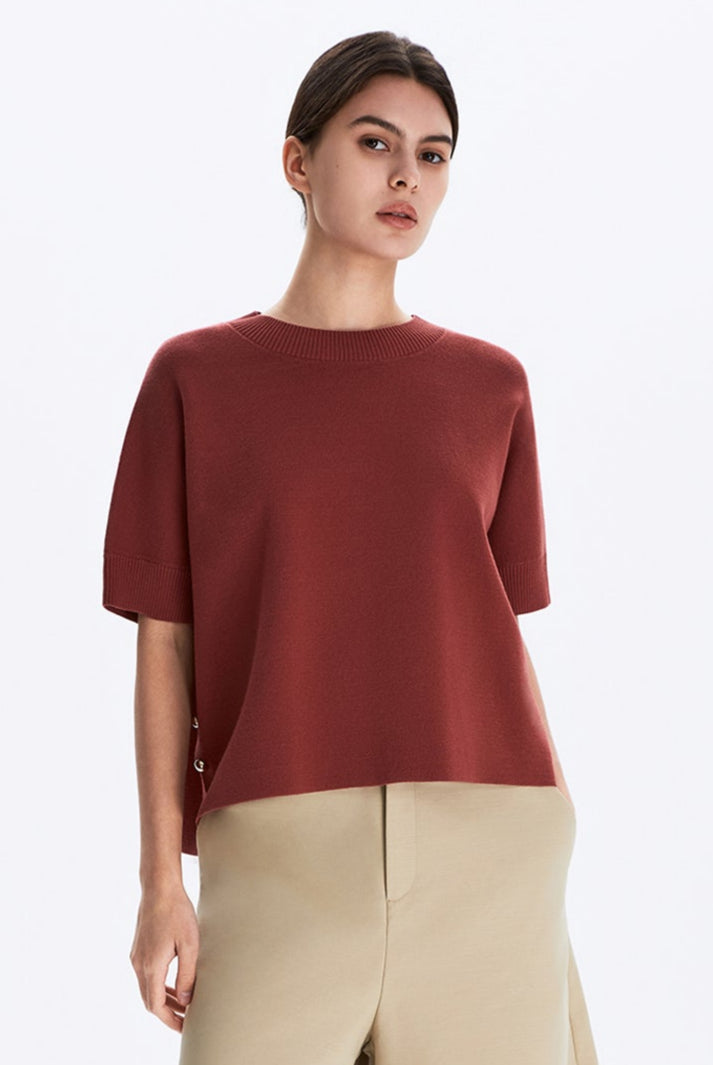Decorative-Button Knit Top