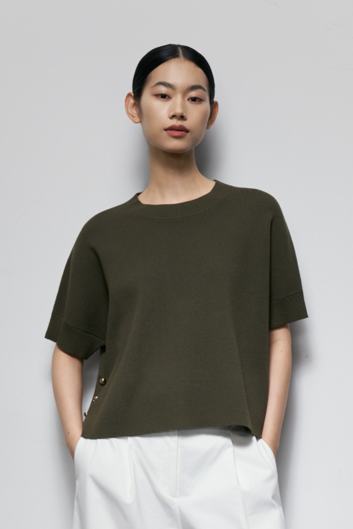 Decorative-Button Knit Top