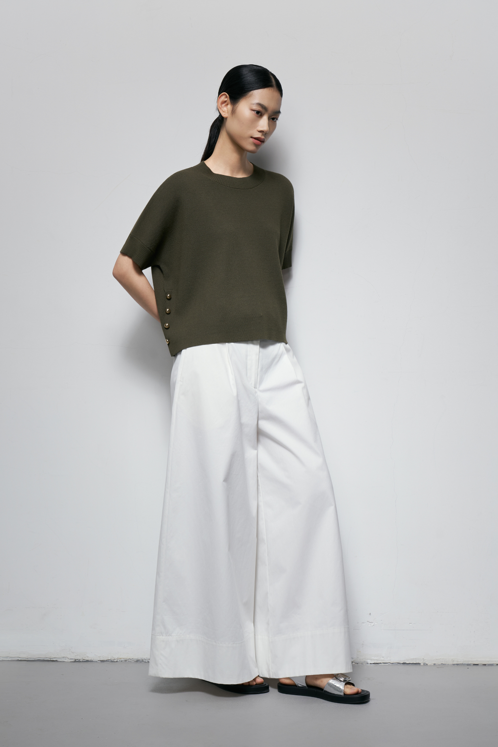 Decorative-Button Knit Top