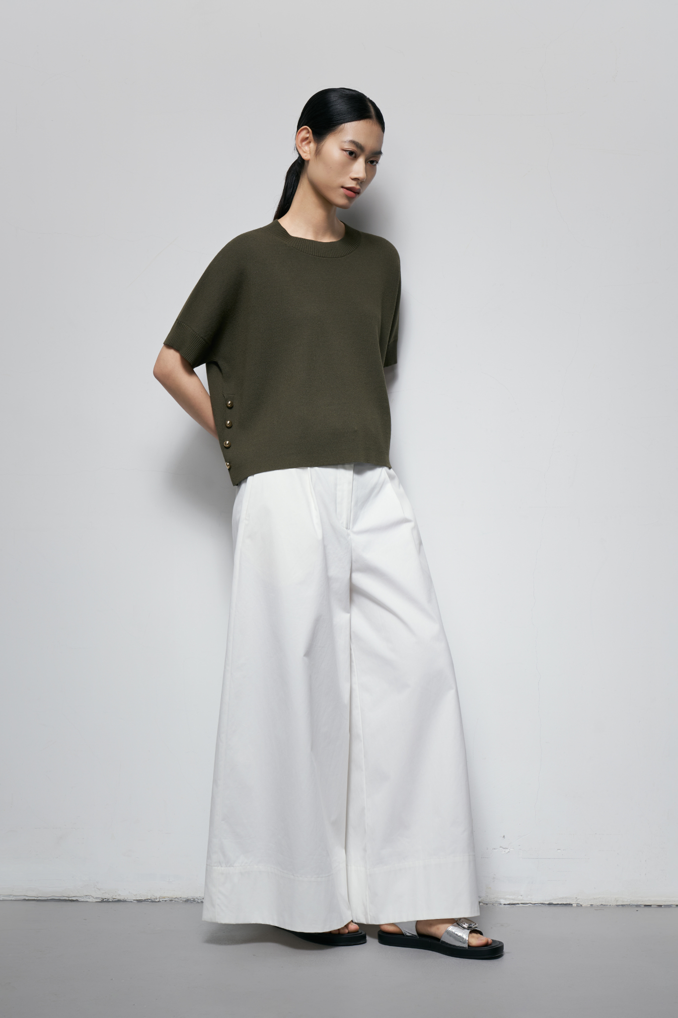 Decorative-Button Knit Top