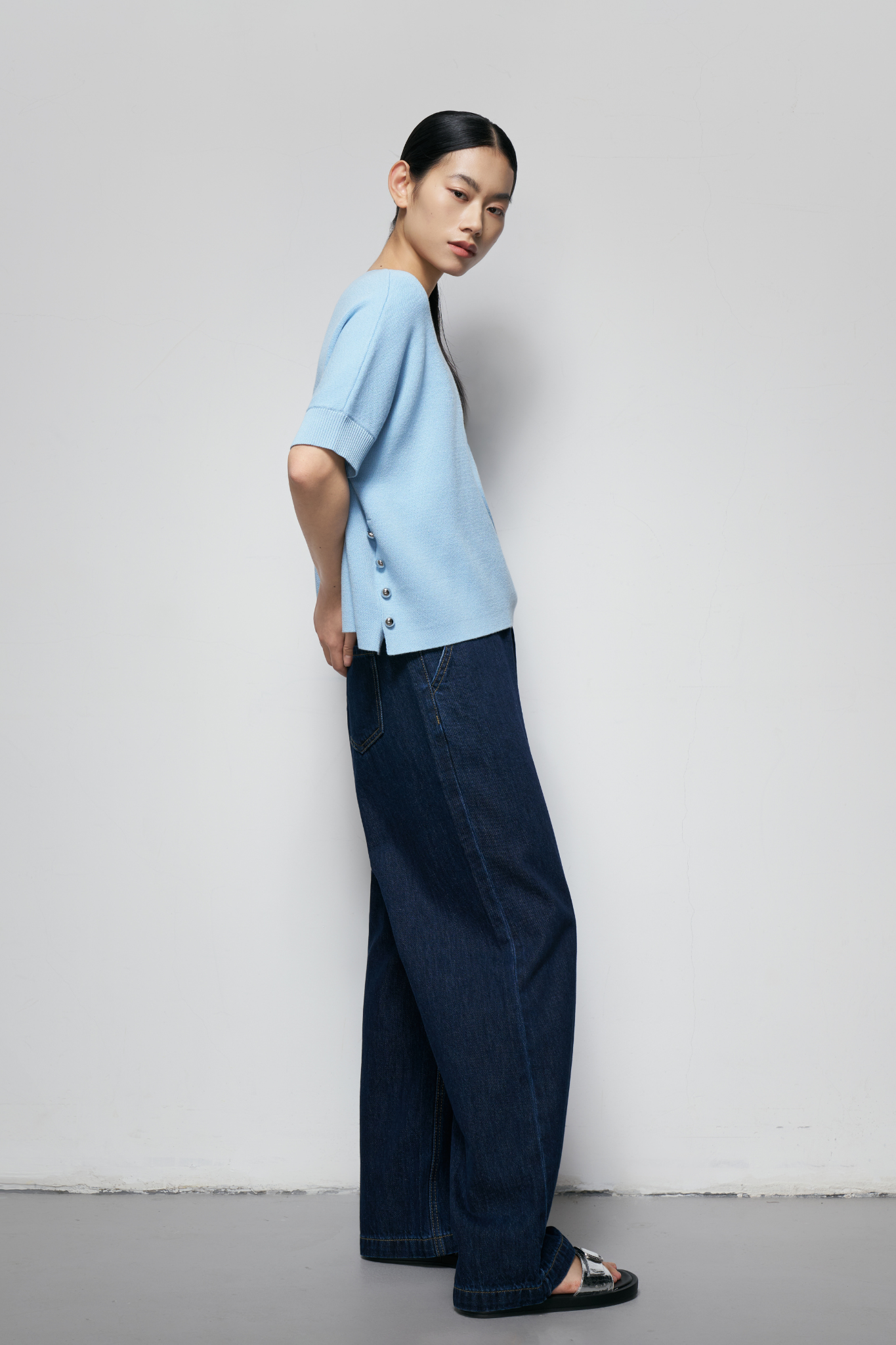 Decorative-Button Knit Top