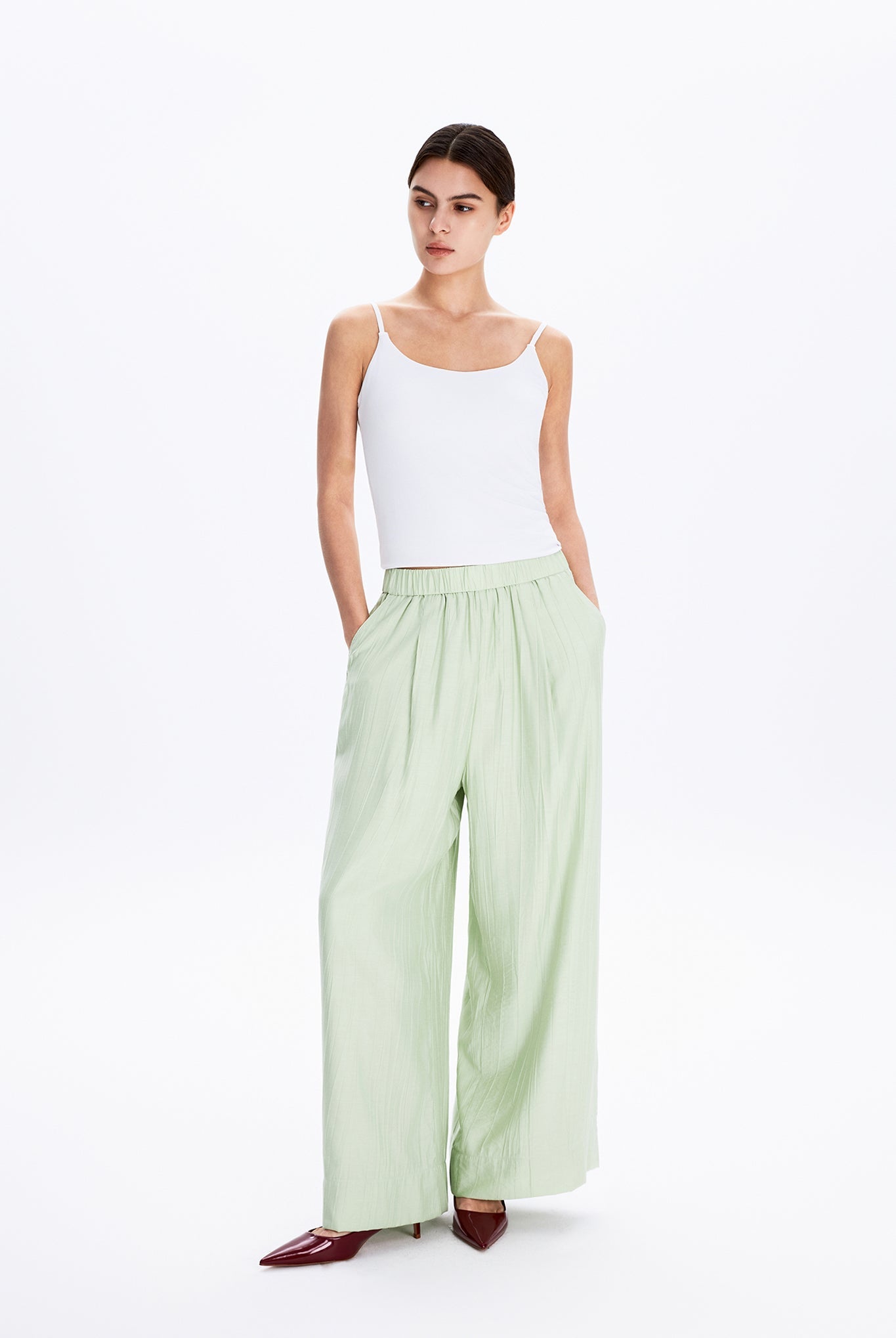 Wide Leg Trousers With Elasticated Waist