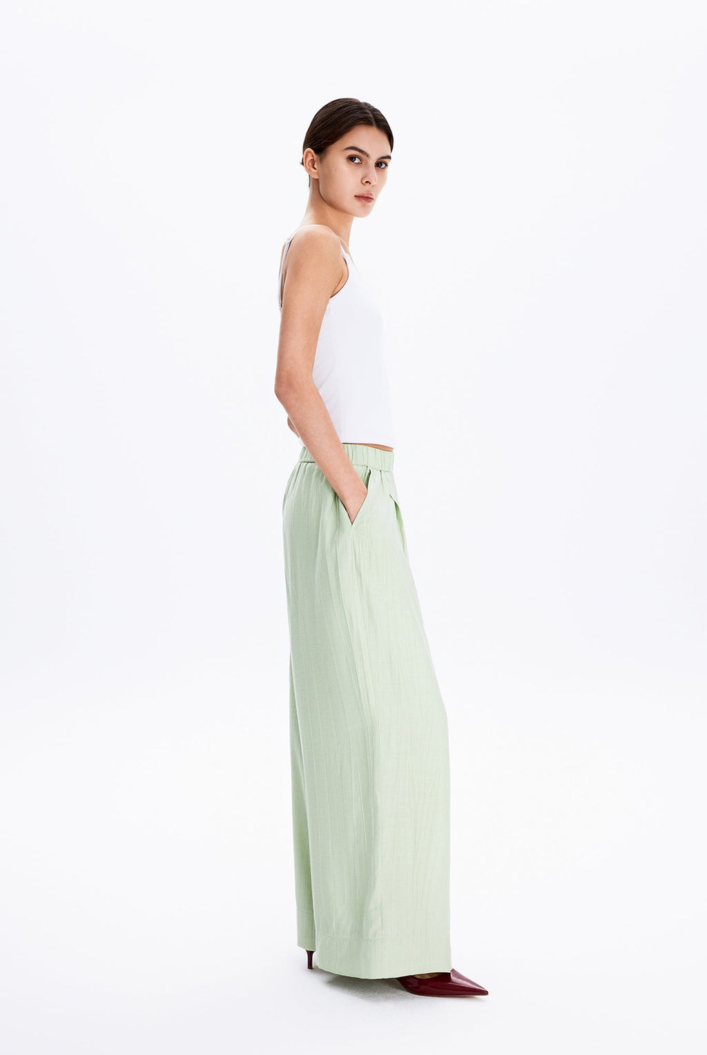 Wide Leg Trousers With Elasticated Waist