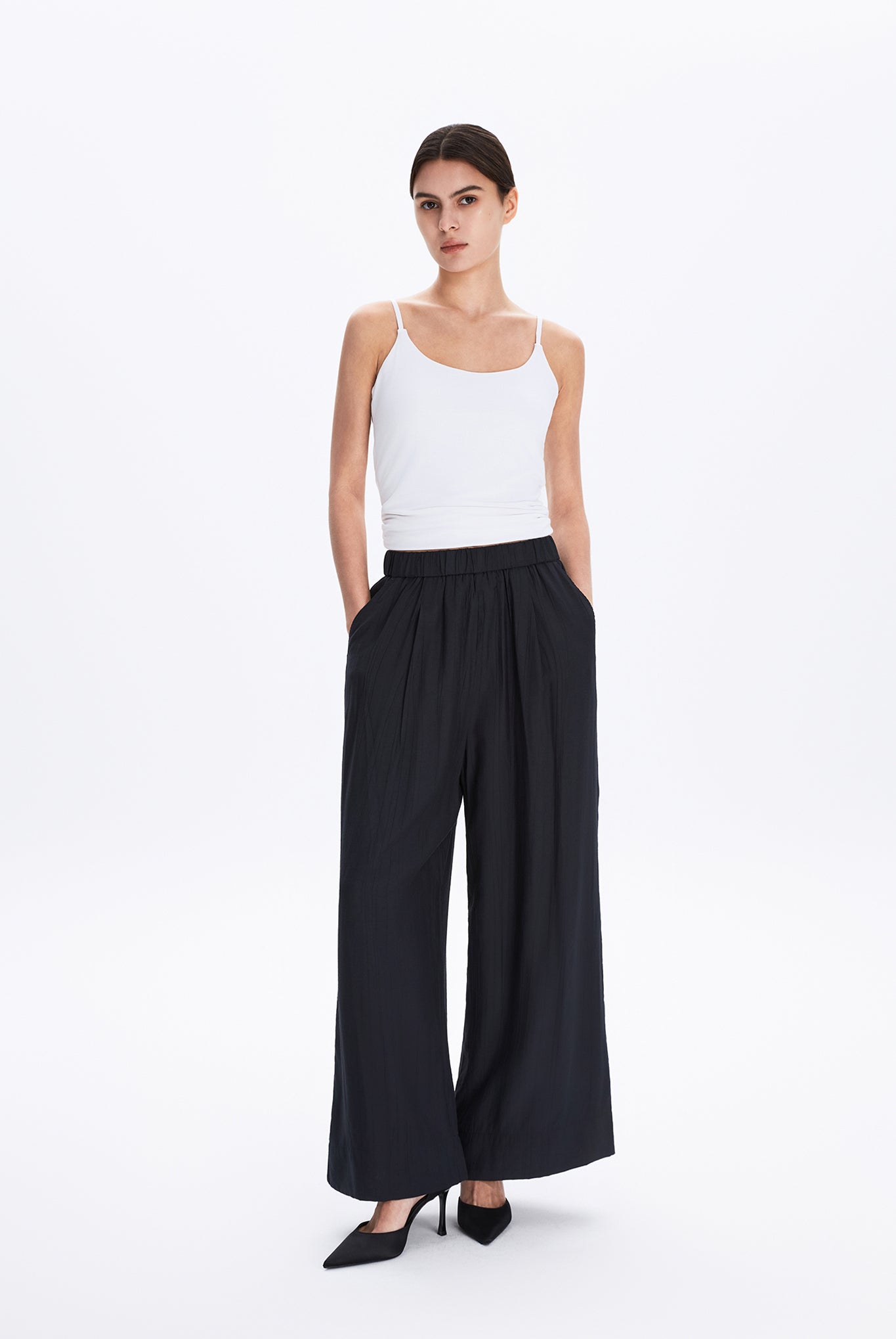 Wide Leg Trousers With Elasticated Waist