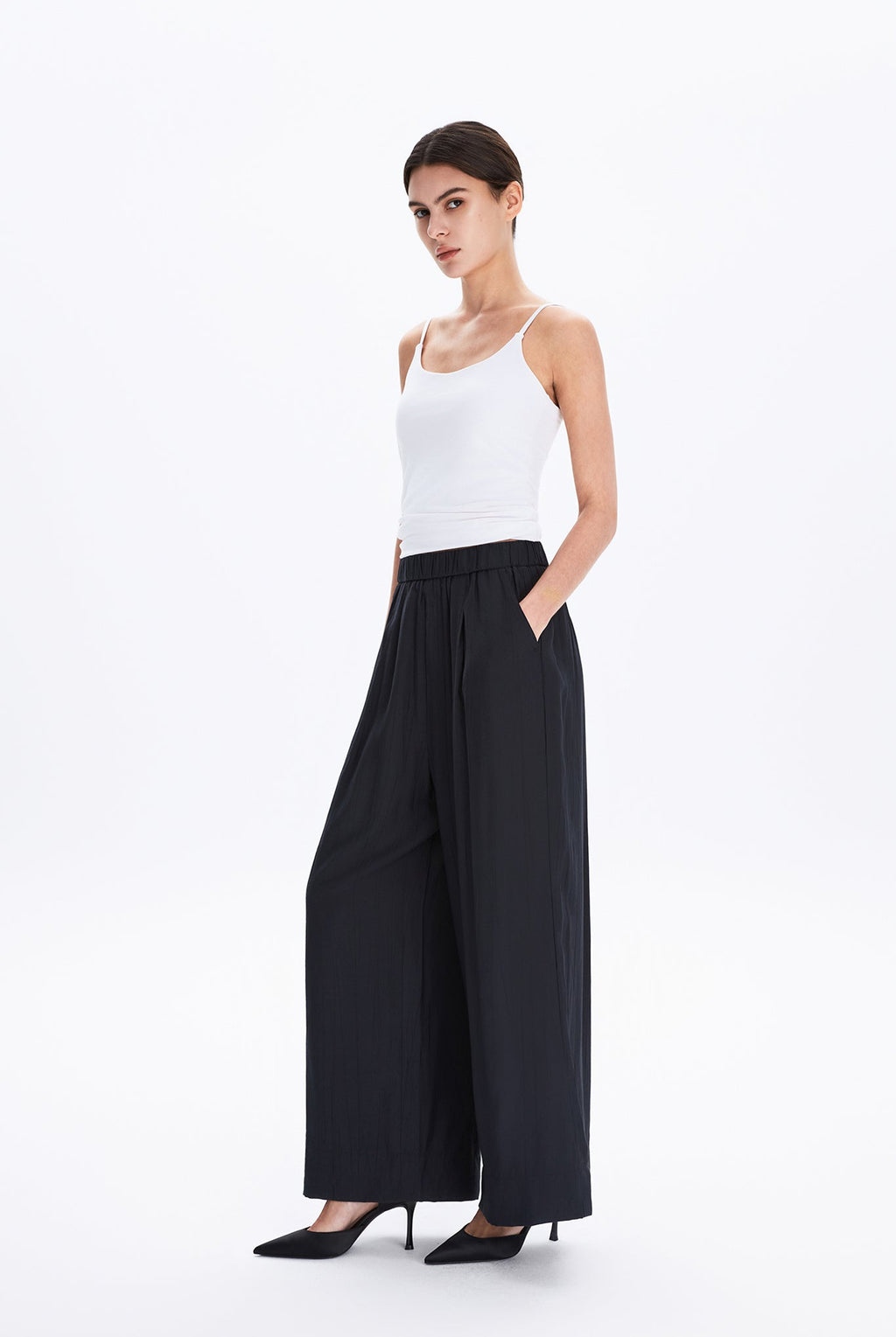 Wide Leg Trousers With Elasticated Waist
