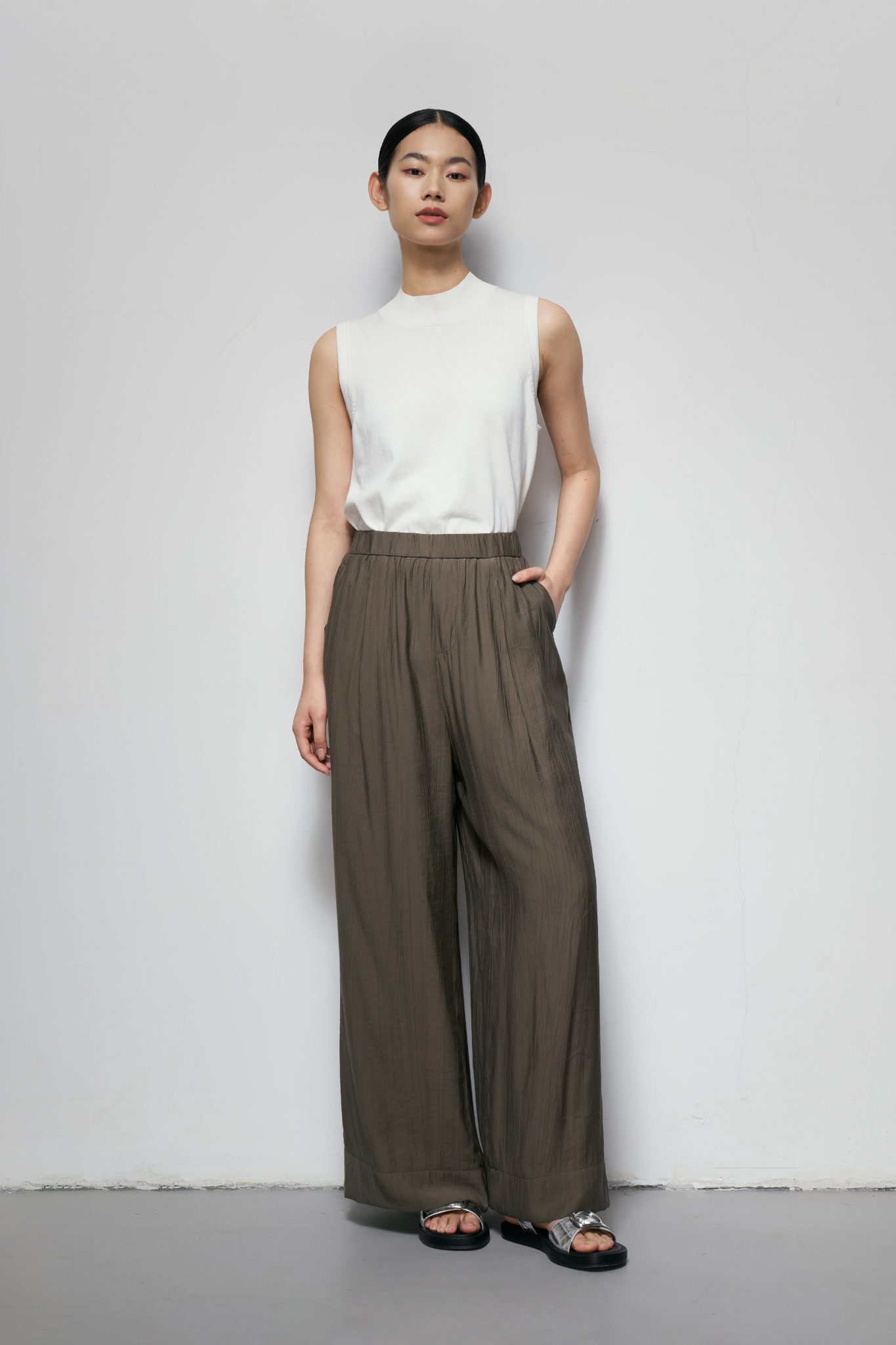 Wide Leg Trousers With Elasticated Waist