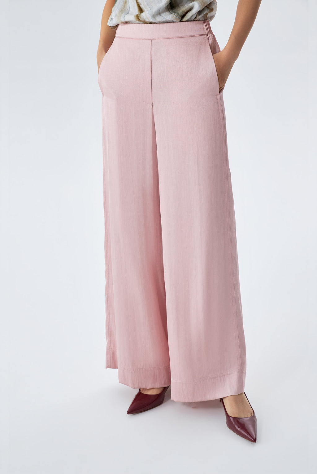 Amelia Elastic-Back Wide-Leg Pants