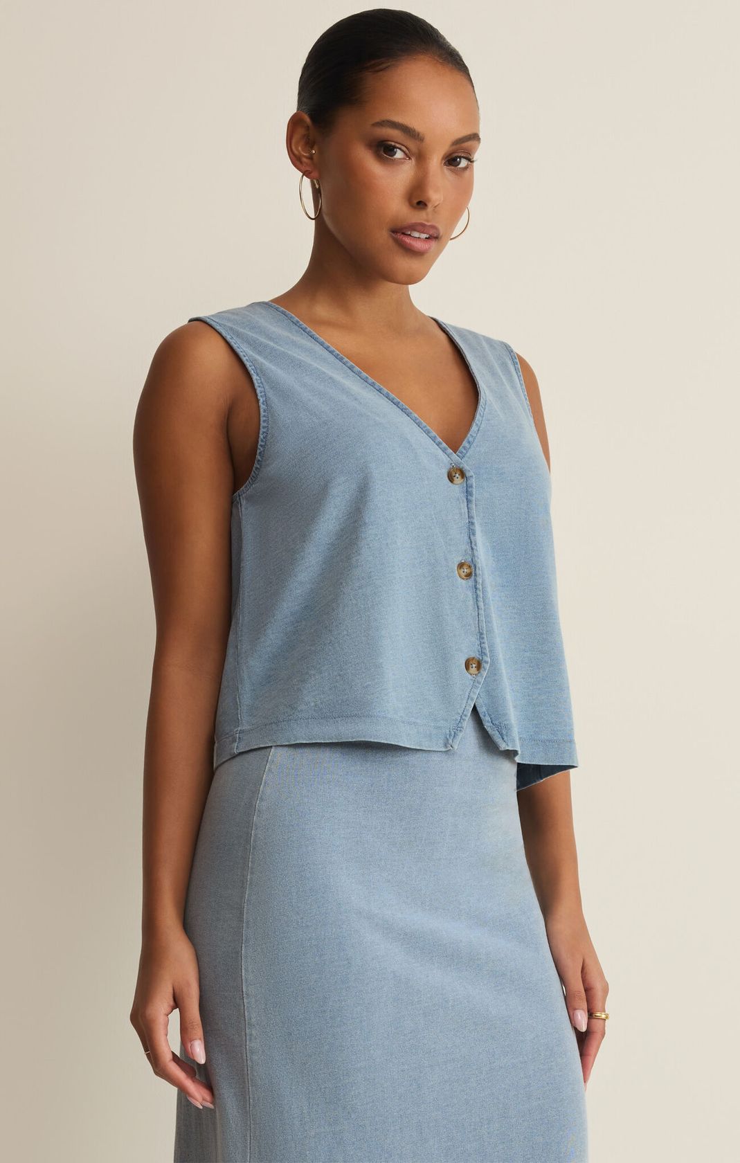 Z Supply Noelle Jersey Denim Top Ocean Air Indigo