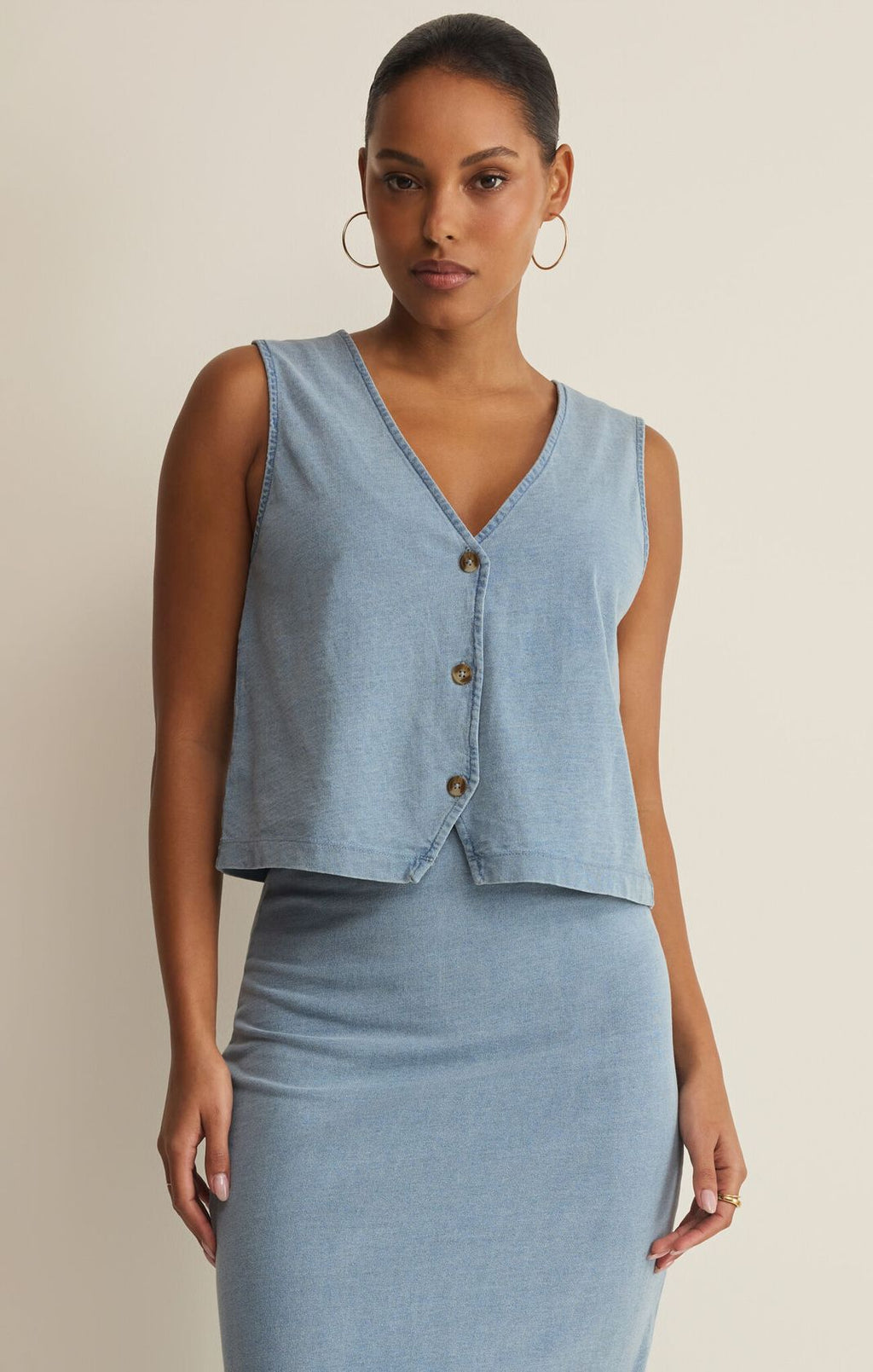 Z Supply Noelle Jersey Denim Top Ocean Air Indigo