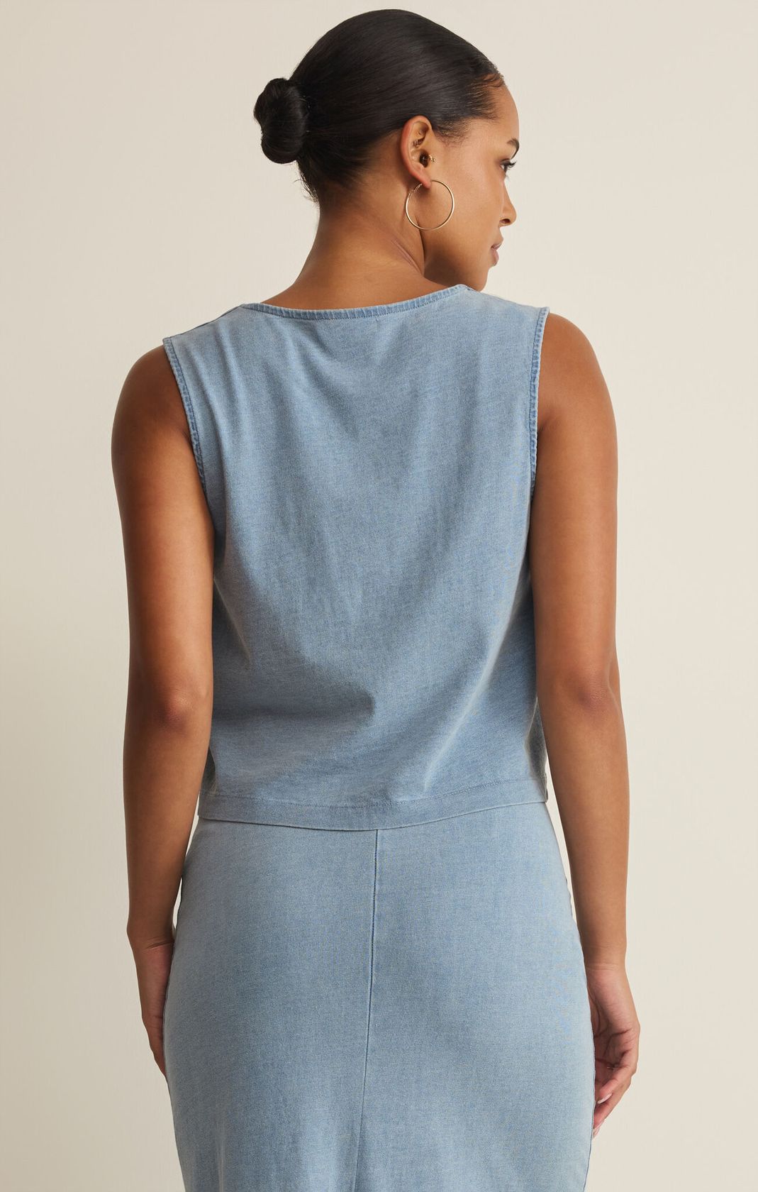 Z Supply Noelle Jersey Denim Top Ocean Air Indigo
