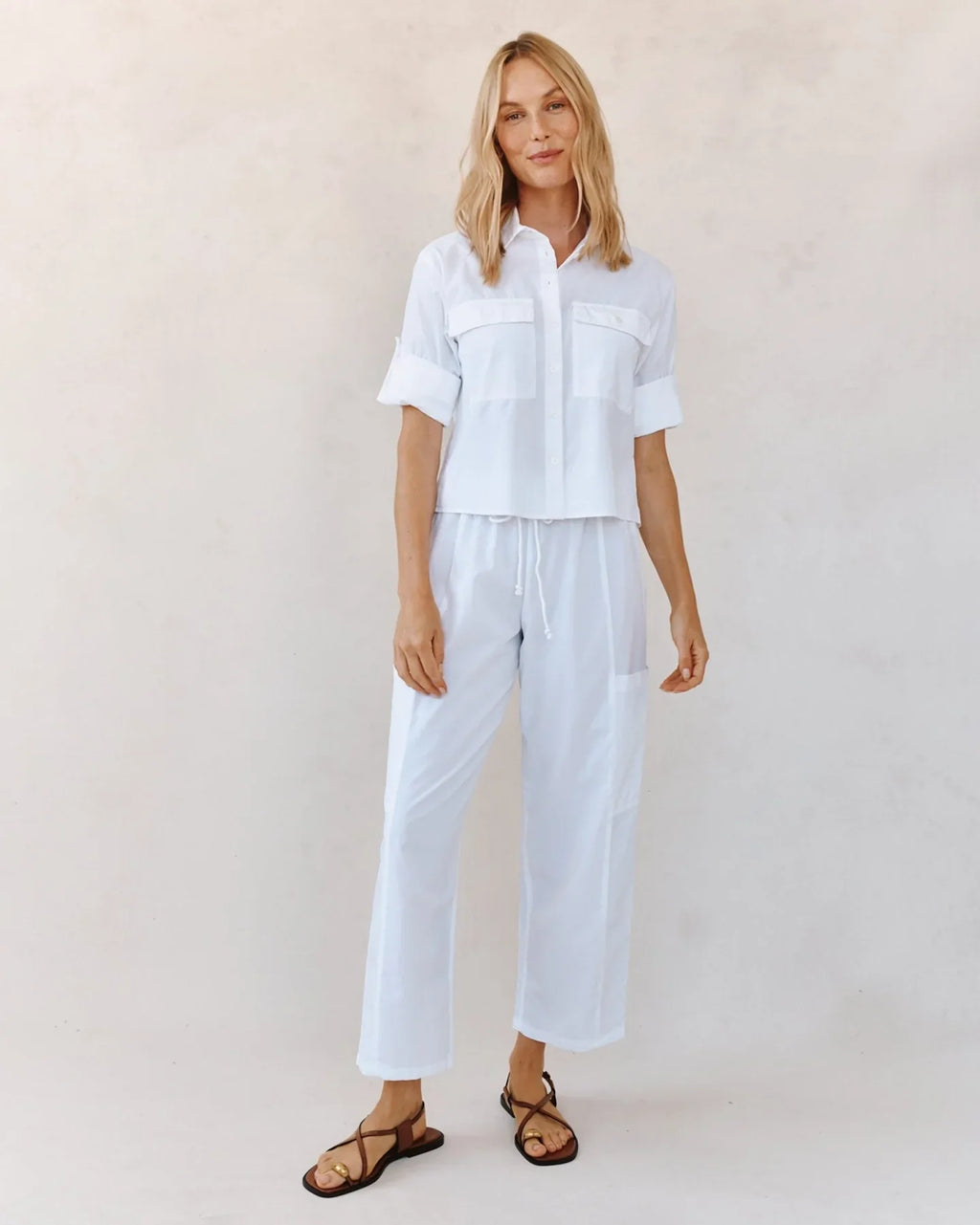 Bella Dahl Long Sleeve Crop Utility Shirt White