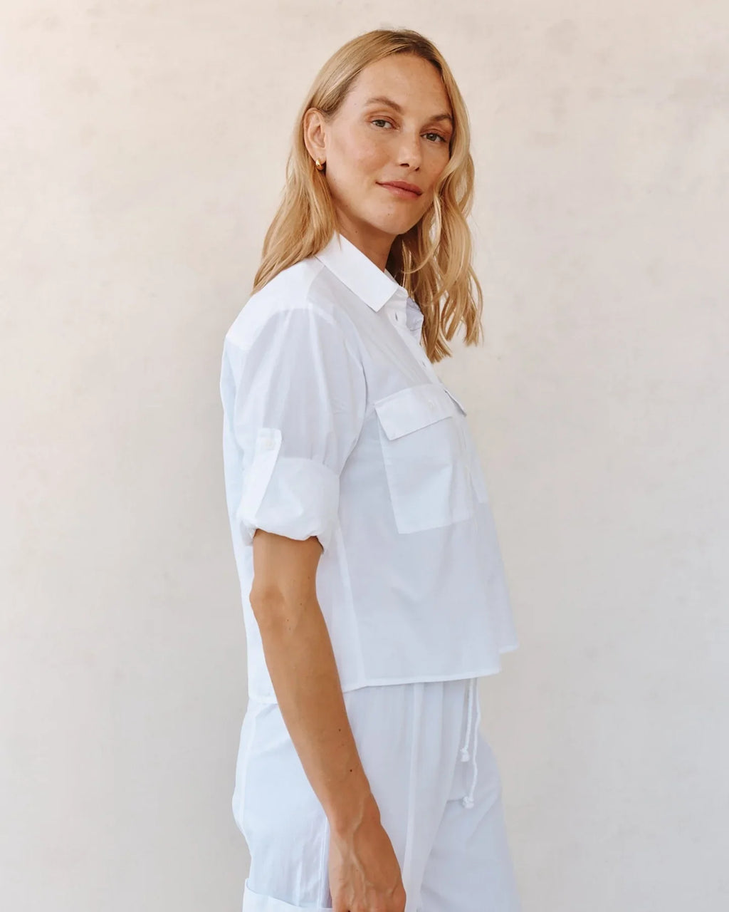 Bella Dahl Long Sleeve Crop Utility Shirt White